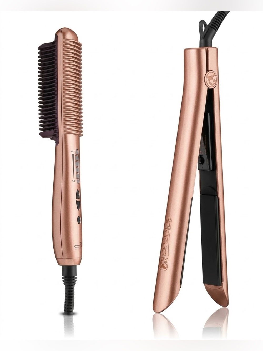 Royale Rose Gold Hair Straightening Brush & Straightener BUNDLE ~ Retail $800